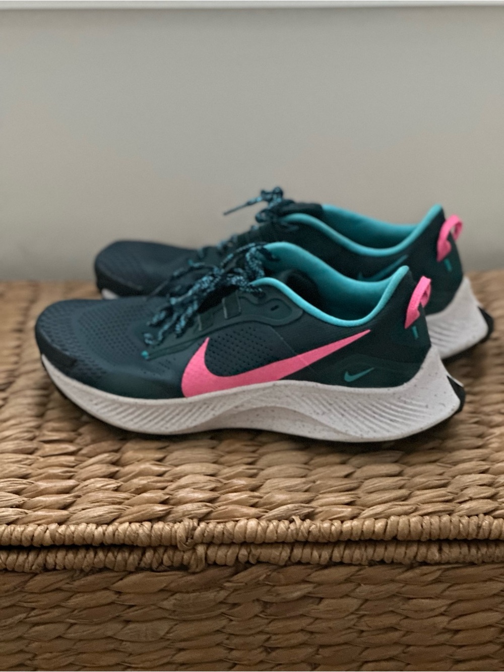 Nike Women’s Teal Running Shoes with Pink Swoosh